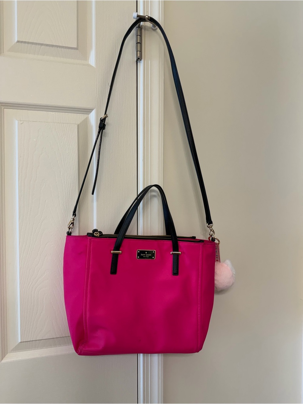 kate spade Hot Pink Tote with Black Handles and Strap
